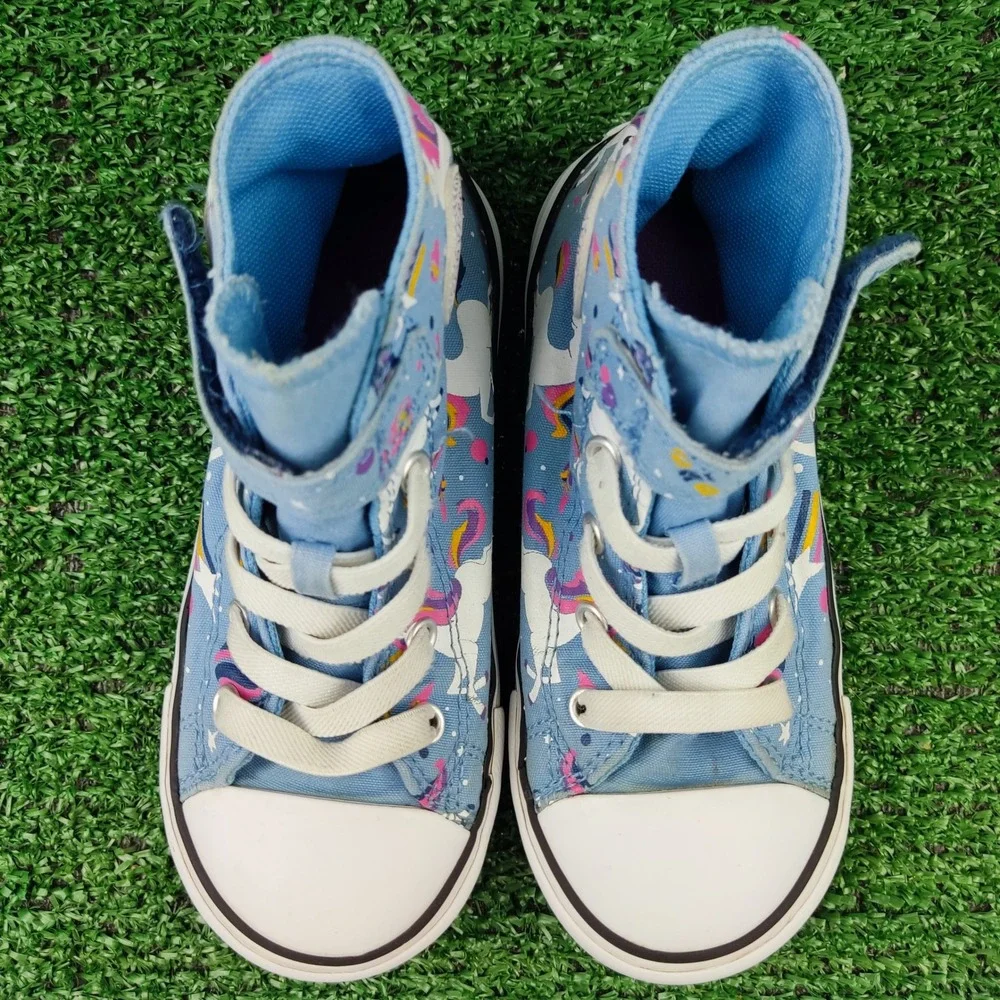 Converse Sneakers Kids 10 Blue Chuck Taylor All Star Unicorn High Top Hook Loop